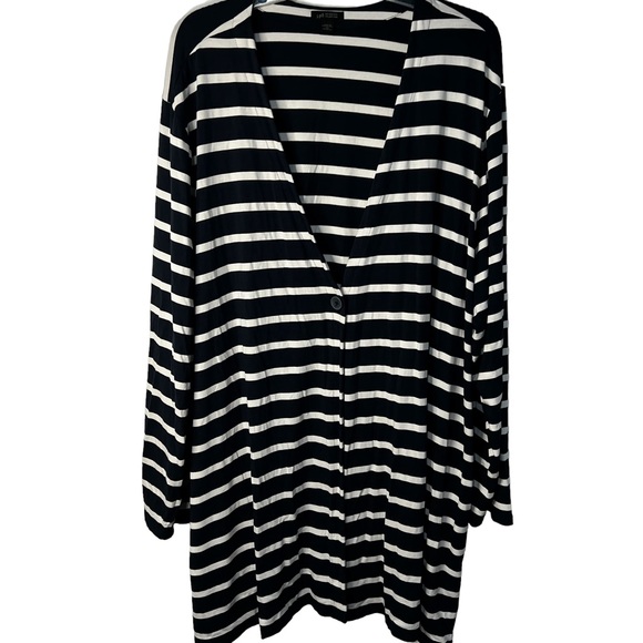 J. Jill Sweaters - J. Jill Wearever Collection Long Cardigan Women’s 4X Navy Blue White Striped